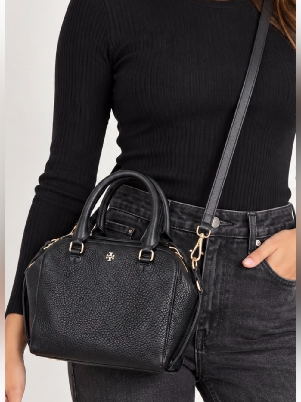 Tory Burch Robinson Leather Dome Satchel Black Crossbody